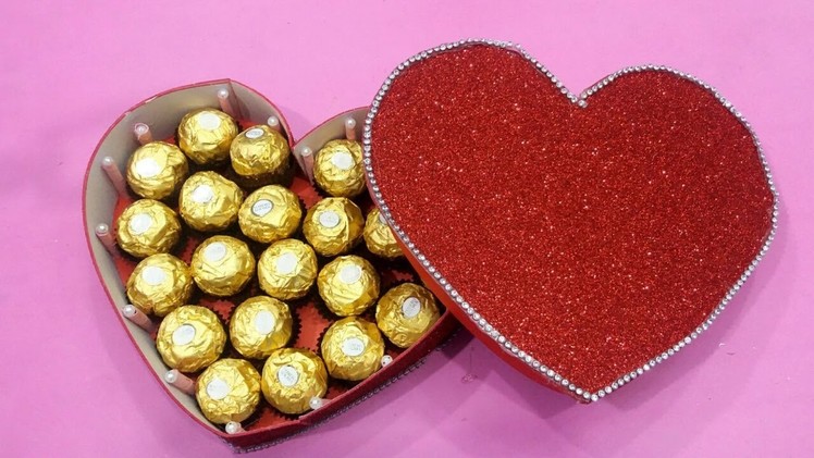 HOW TO MAKE GLITTER HEART SHAPE CHOCOLATE BOX _VALENTINE HEART BOX IDEA ????????????????????