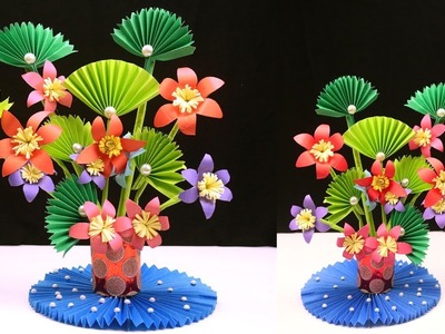 How to Make Paper Flowers - Paper Flowers Diy - Paper Flower & Plastic Bottle Flower Vase at Home