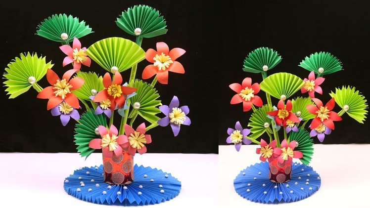 How to Make Paper Flowers - Paper Flowers Diy - Paper Flower & Plastic Bottle Flower Vase at Home