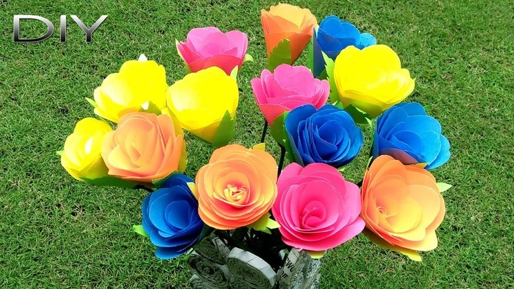How to Make Rose Flower | Making Newspaper Flower Vase Step by Step | DIY Paper Crafts