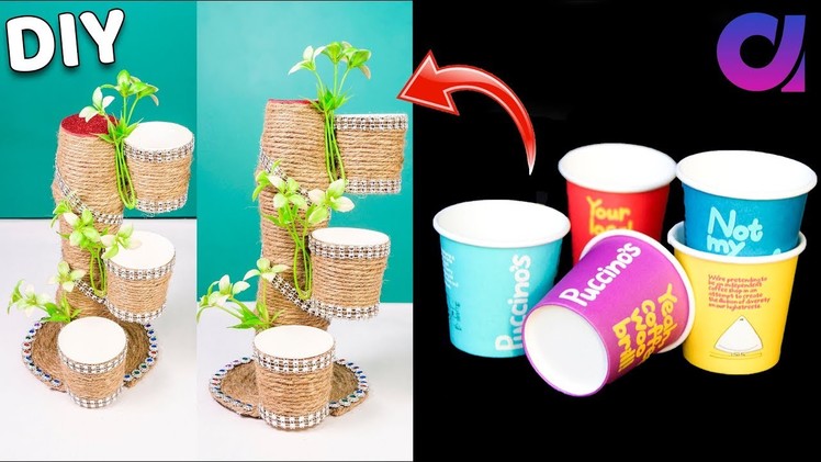 How to reuse Disposal coffee cup, jute & cd | Best out of waste | Home Decor | Artkala 505