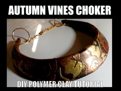 Autumn vines stenciled choker - free DIY polymer clay tutorial 410