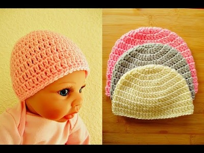 Crochet baby hat premature newborn 0-3 months Basic beanie beginners subtítulos en español