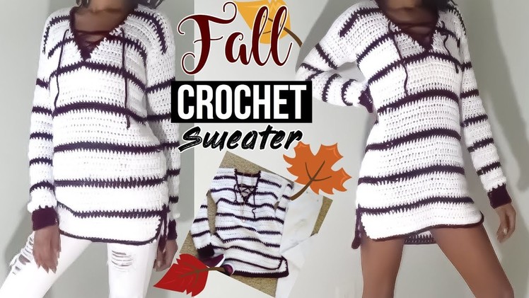 Crochet lace-up pullover sweater