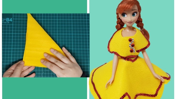 Diy Barbie doll dress for kids Making Easy No saw clothes| Yellow dress|Kute Styles