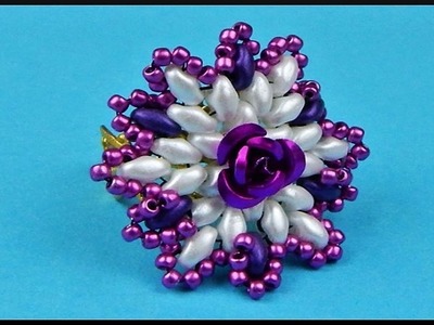 DIY | Beaded Flower Twin Beads Ring | Beadwork Jewelry | Blumen Perlen Ring Schmuck