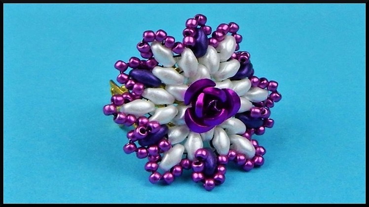 DIY | Beaded Flower Twin Beads Ring | Beadwork Jewelry | Blumen Perlen Ring Schmuck