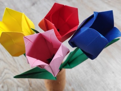 DIY Origami Tulip Flowers | How To Make Paper Bouquet Flower | Mother's day Craft Tutorial