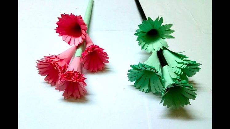 DIY Stick Paper Flower Making By MimuCraft | How to Make Beautiful Paper Stick Flower for Room Decor