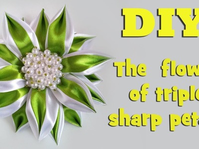 DIY The  flower of triple sharp petals. Kanzashi tutorial
