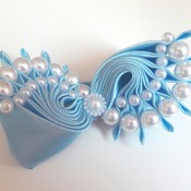 Handmade blue pearls hair ribbon bow for girl alligator clip hair accessories