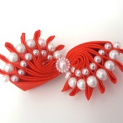 Handmade red pearls hair ribbon bow for girls alligator clip hair accessories