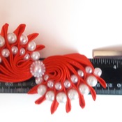 Handmade red pearls hair ribbon bow for girls alligator clip hair accessories