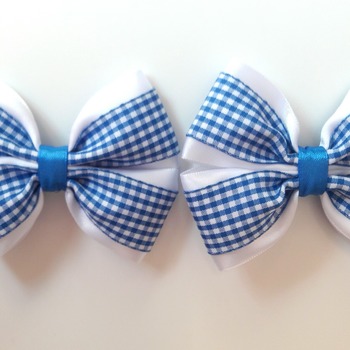 Pair handmade blue gingham shool bows for girls alligator clip hair accessories