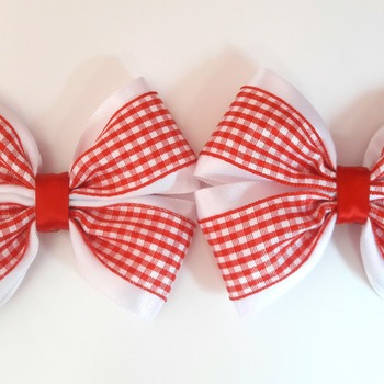 Pair Handmade red gingham shool bows for girls alligator clip hair accessories