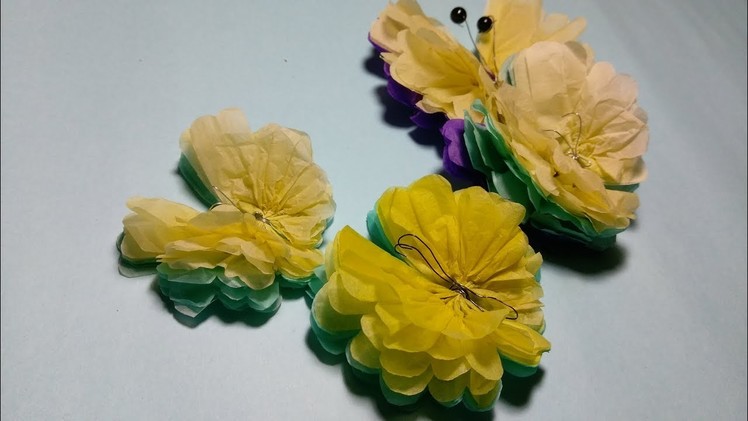 Paper pompom easy butterfly | Tissue paper butterfly |Diy paper crafts tutorial |