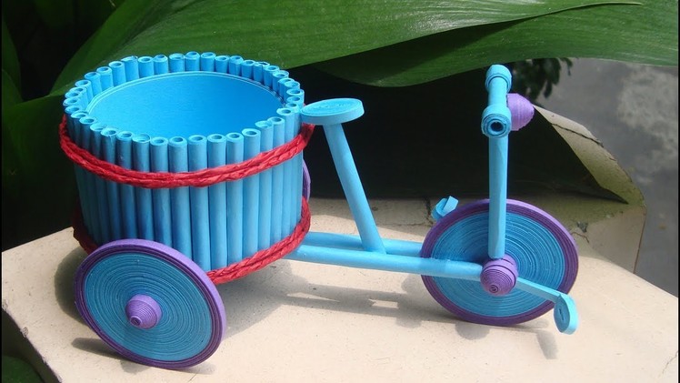 Quilling tricycle flower basket tutorial | DIY Paper tricycle flower basket