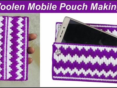 Woolen mobile pouch making - DIY phone pouch easy