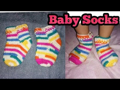 Crochet Baby Socks Perfect Shaped 3-12 months old.Easy tutorial in hindi.indian crochet patterns