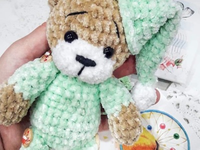 Crochet plush teddy bear in pajamas free pattern