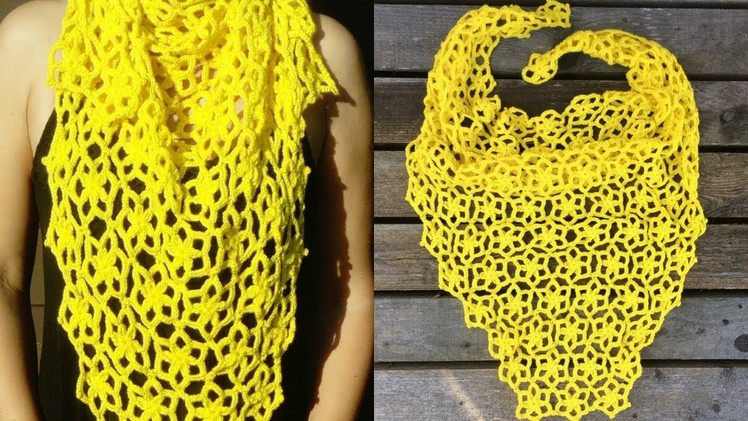 Easy Crochet Flower Motif For Shawl.Scarf Tutorial