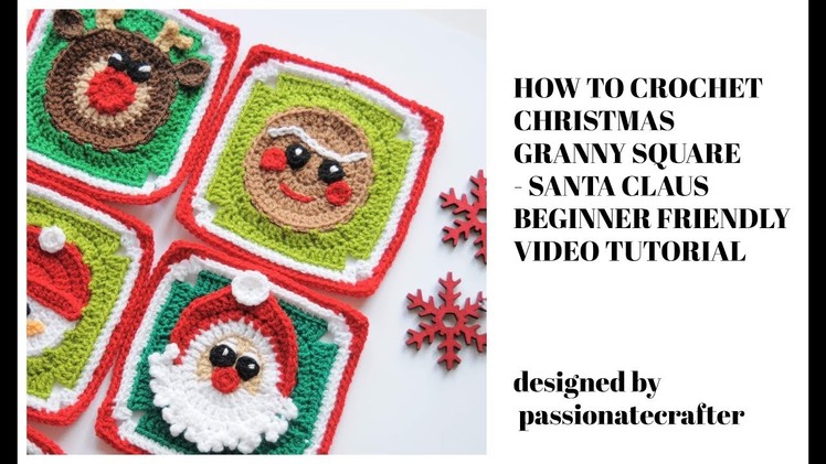 How to crochet granny square  Christmas Santa Claus granny square beginner friendly tutorial