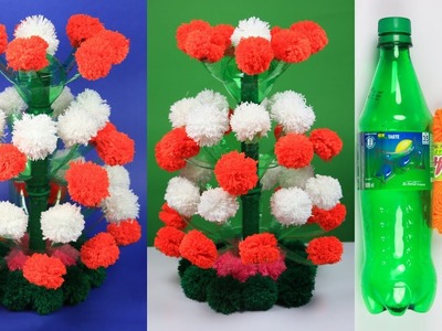 How To Make Woolen Flower Pot With Plastic Bottle and Woolen | Plastic Bottle Flower Vase