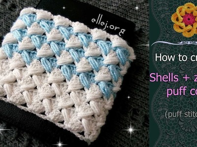 ♥ Shells and zig-zag puff cowl • Free Crochet Tutorial & Chart • ellej.org