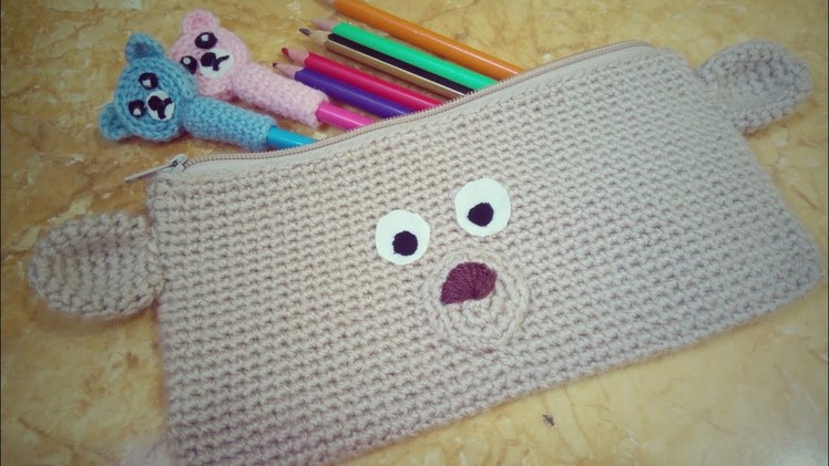 كروشيه ادوات مدرسية. كروشيه مقلمة على شكل دب. How to crochet a teddy bear pencil case