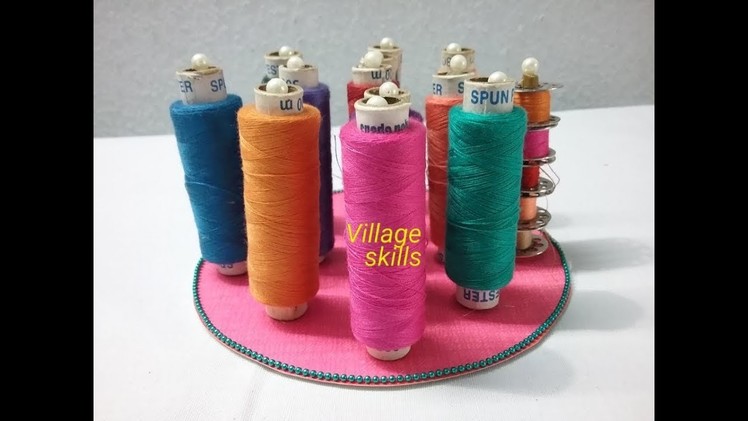 DIY Amazing sewing thread holder,how to make Bobbin.thread organizer,stand,Broom sticks craft ideas,