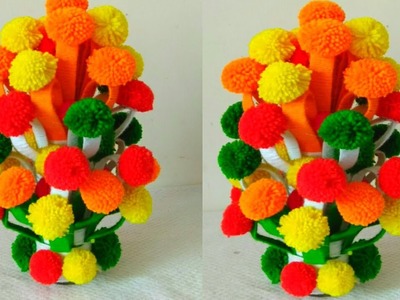 DIY| Guldasta| Woolen Flower Pot With Plastic Bottle | Flower Vase | How To Make Guldasta