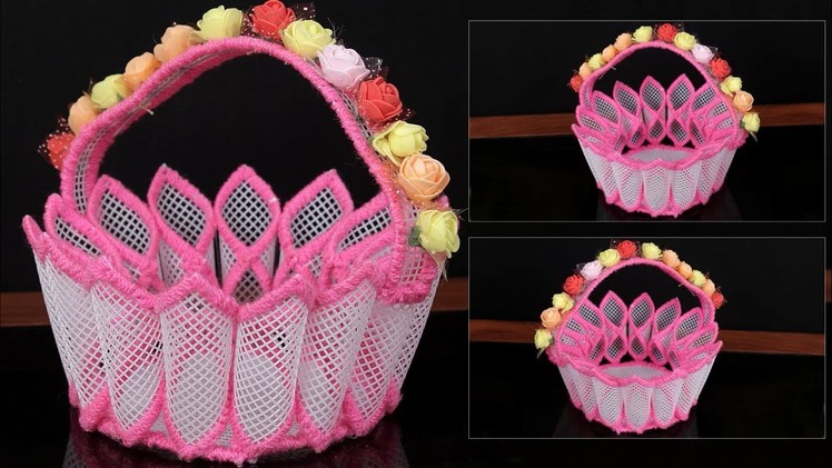 Easy Decorative Basket | DIY Net Fabric Basket | How to make Decoration Basket at Home