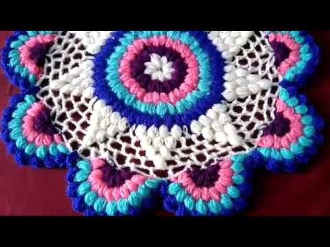 How to crochet new drsign puffy tablemat. thalposh. in marathi. English subtitles.रुमाल प्रकार-21
