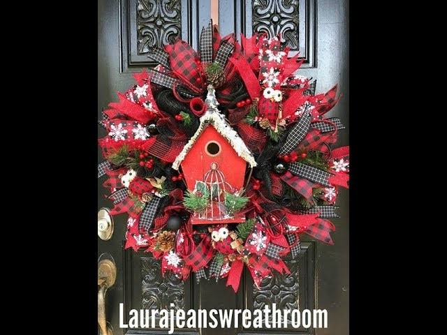How to make a Buffalo Themed Christmas wreath with a bird house.