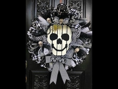 How to make a Halloween Skeleton Wreath in 12" poofs