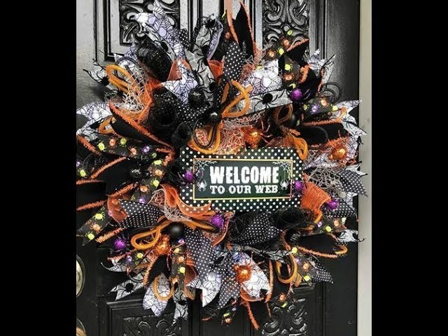 How to make a Halloween spider themed wreath in poofs and ruffles, & rolls