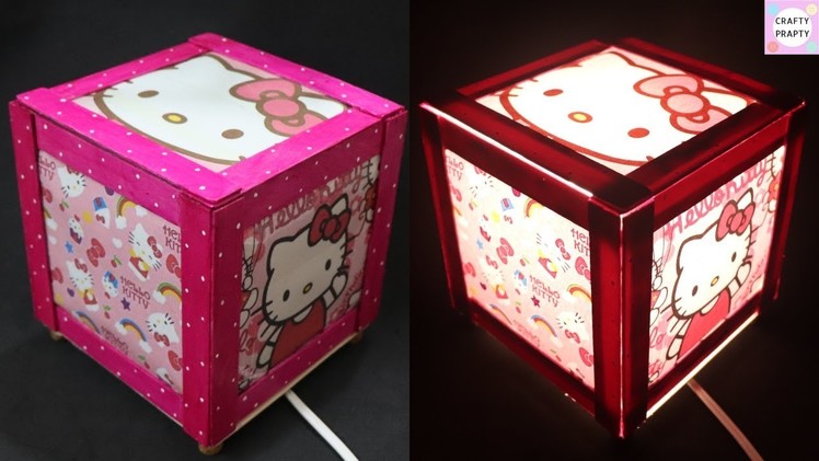 How to make a Hello kitty night lamp with ice -Cream Stick. How to make a lampshade, lanterns
