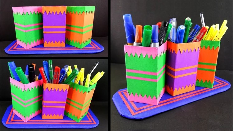 How to make a pen stand from waste LED bulb box | DIY recycled craft ideas