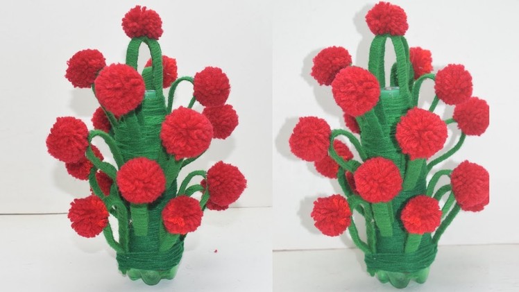 How To Make Flower Vase With Wool - NEW DESIGN WOOLEN GULDASTA.PlASTIC BOTTLE FLOWER POT