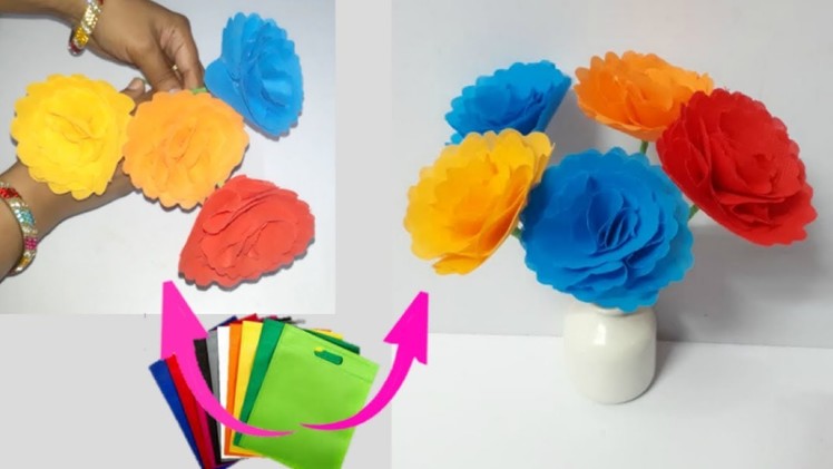 How to make flowers from Shopping carry bags at home|flower making craft idea|DIY flower making