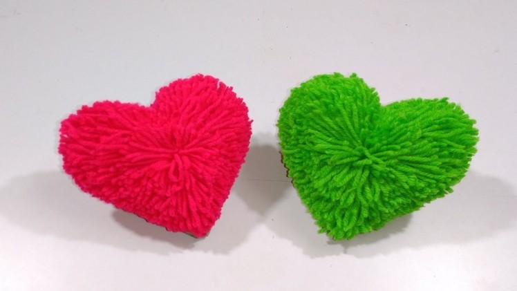 How to make heart shape pompom-heart gift for valentine's |handmade gift - Woolen Heart