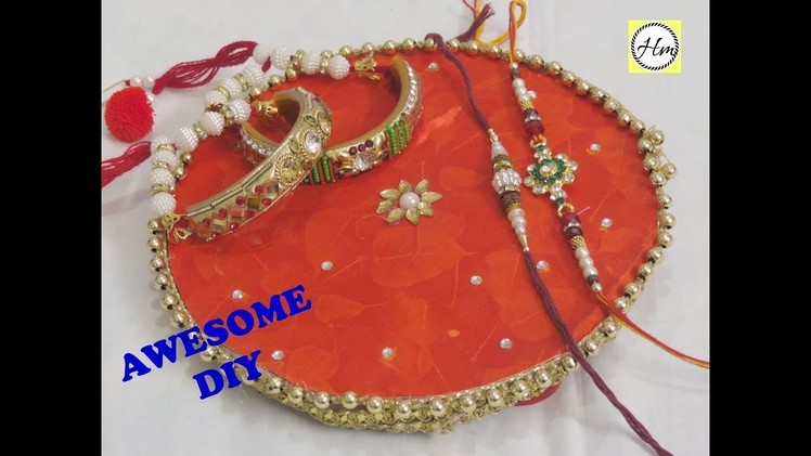 How to make Rakhi decoration plate at home  | pooja thali for rakha bandhan | diy craft