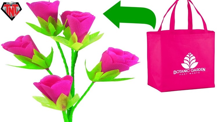 How To Make Shopping Bag Roses Branch || DIY Reusable Carry Bag Rose Flowers