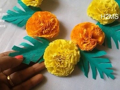 How to make simple Eco friendly Garland for Lord Ganesh l Marigold flowers with crepe paper,easy DIY