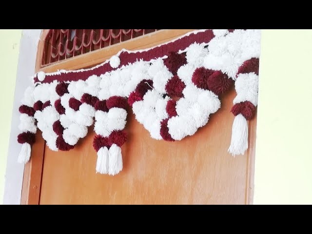 How to make wool pom pom flowers toran.bandhanbar