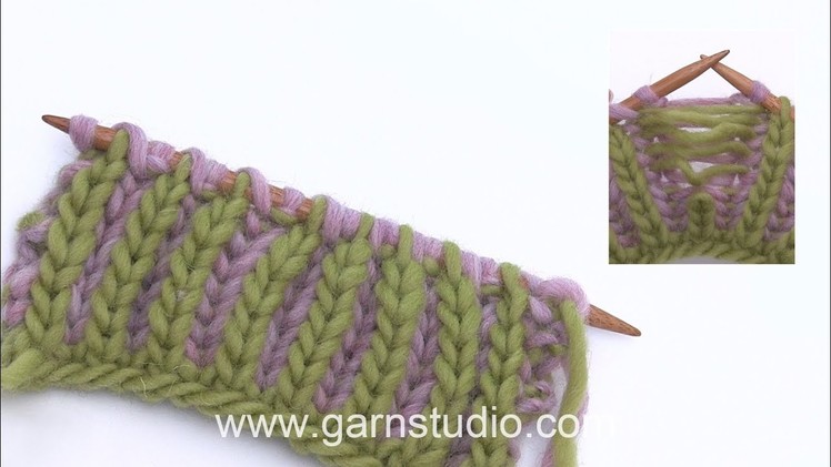 How to pick up a dropped stich knitted in English rib in tow colours