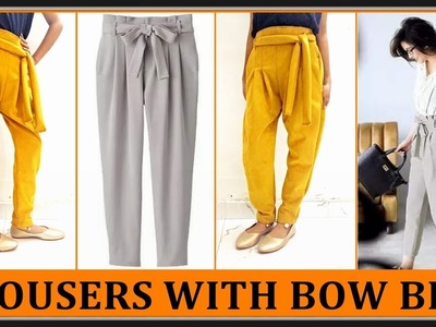 Ladies Trousers With Bow Belt Cutting And Stitching | Learn How To Insert Pleats In Ladies Trousers