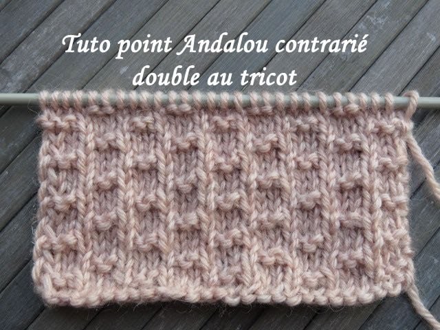 TUTO POINT ANDALOU CONTRARIE DOUBLE AU TRICOT Easy stitch knitting PUNTO ANDALOU RELIEVE DOS AGUJAS