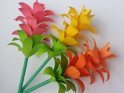 DIY: Paper Flower!!! How to Make Beautiful Paper Flower Stick With Colour Paper!!! (Siam Tulip)