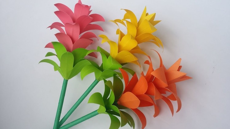 DIY: Paper Flower!!! How to Make Beautiful Paper Flower Stick With Colour Paper!!! (Siam Tulip)